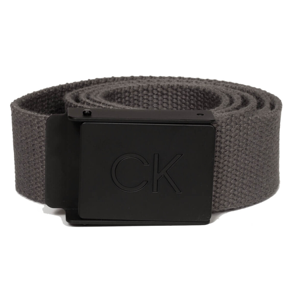 (One Size, Charcoal) Calvin Klein Mens CK Monogram Matt Buckle Cut To Fit One Size Golf Belt