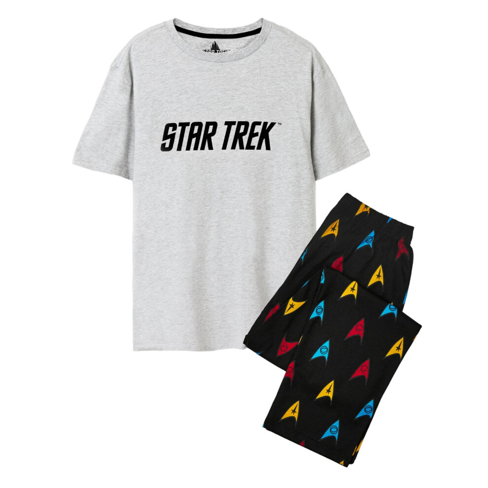 (M, Black/Grey) Star Trek Mens Logo All-Over Print Pyjama Set