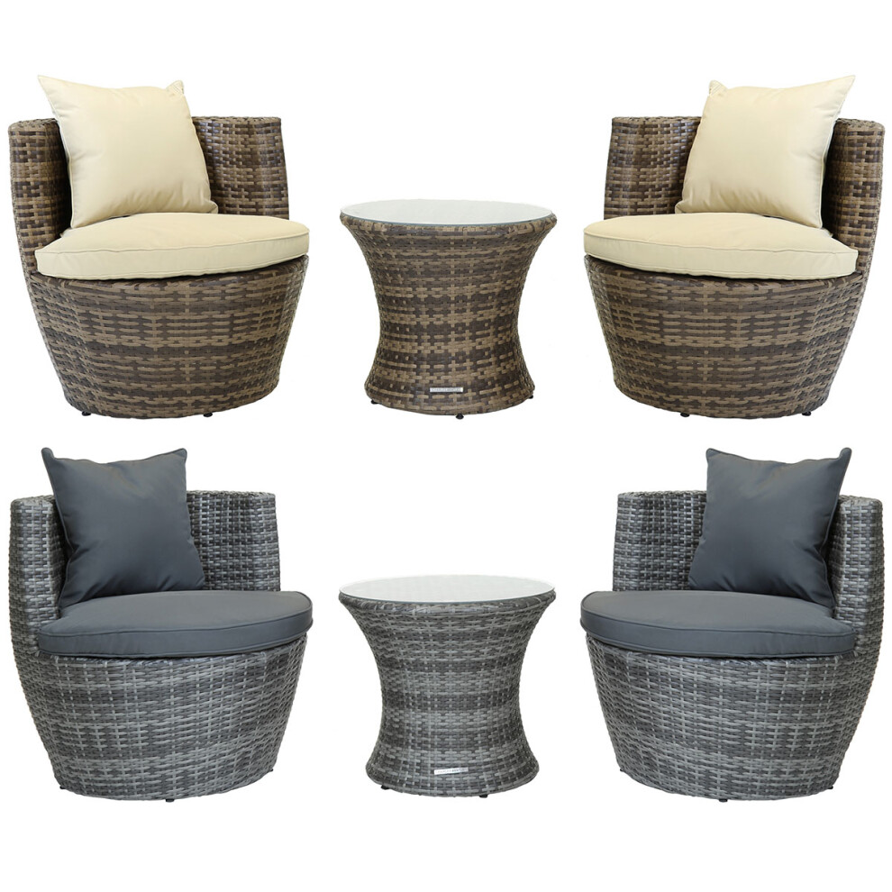 Charles Bentley 3 Piece Rattan Stacking Outdoor Patio Furniture Set - Fully Assembled in Natural / Grey