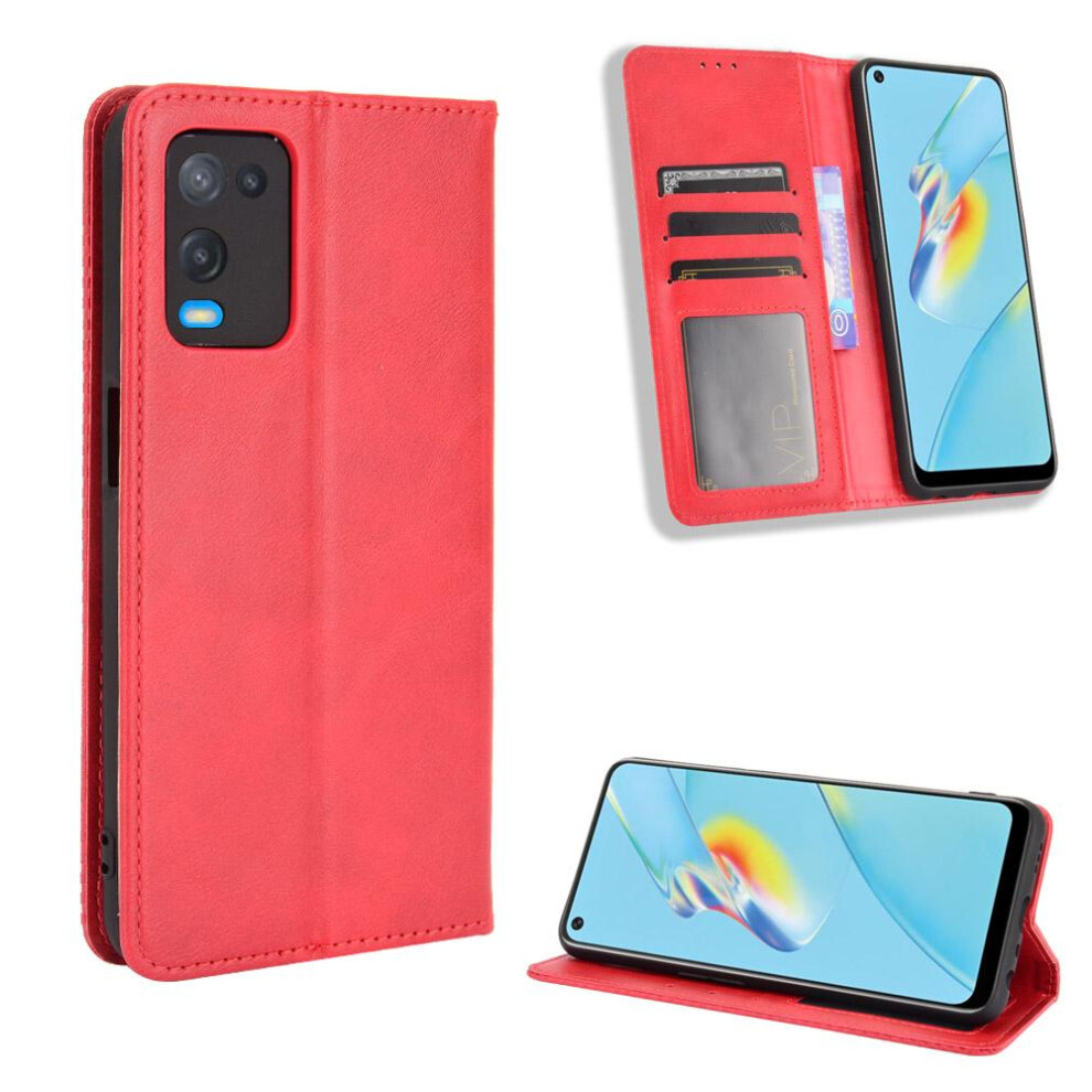 (Red) Case For Oppo A54 4G Magnetic Closure Pu Leather Wallet Red 764499974975
