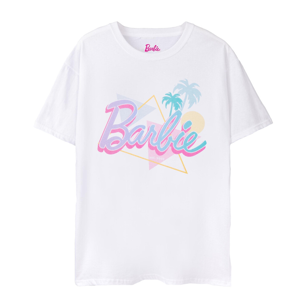 (L, White) Barbie Womens/Ladies Palm Tree T-Shirt