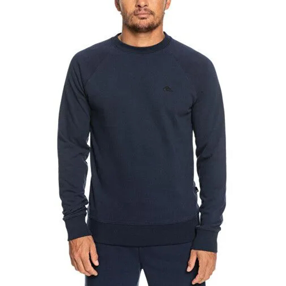 (S, Navy) Quiksilver Mens Essentials Raglan Crew Neck Pullover Sweater Hoodie Sweatshirt