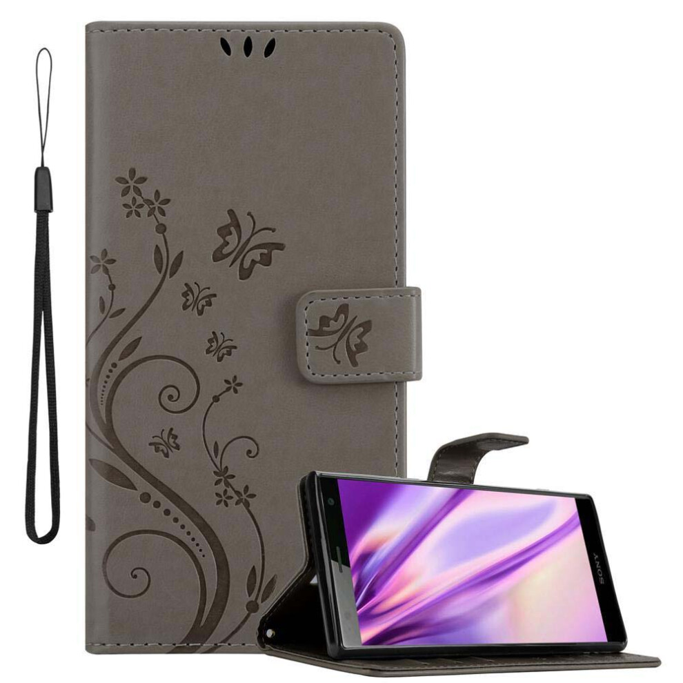 Cadorabo Grey (Floral Grau, Sony Xperia Xz2) Flower Case For Sony Xperia Xz2 Cover Book Wallet Protection Pu Leather Flip Magnetic Etui