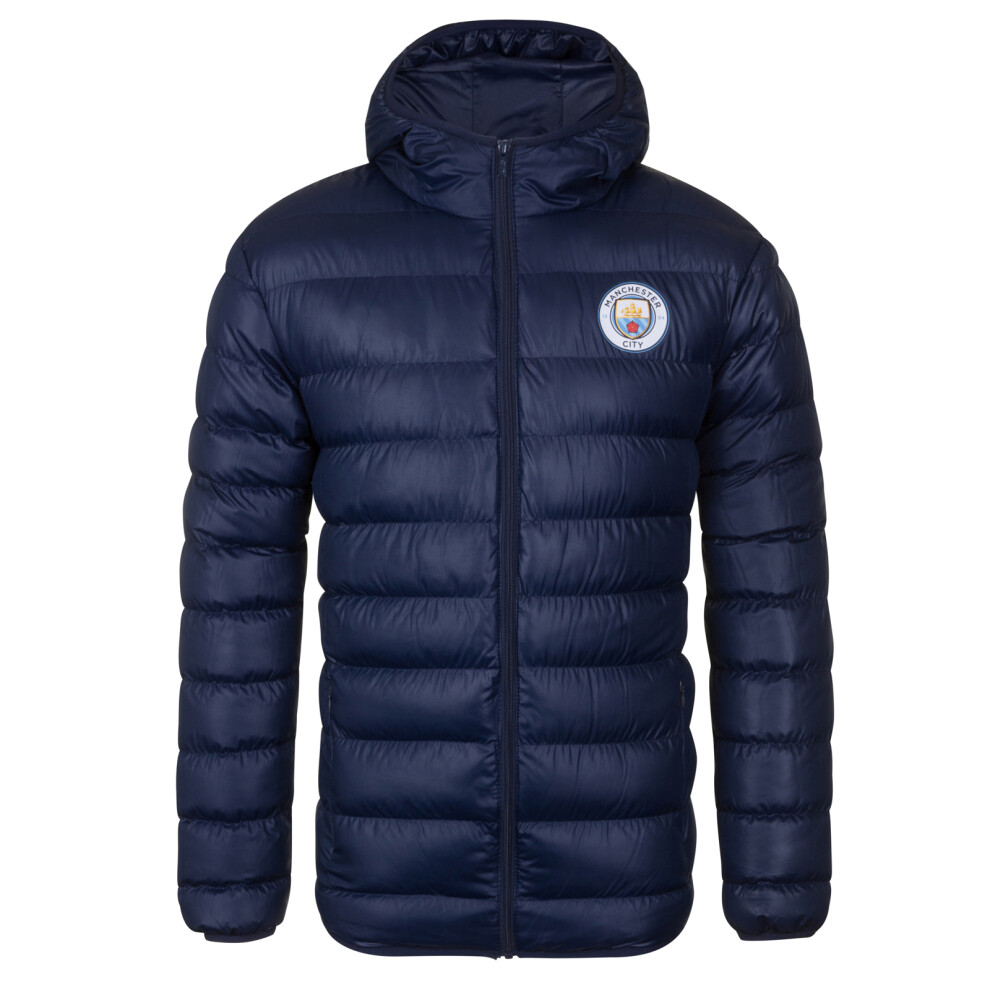 (Large) Manchester City FC Official Football Gift Mens Quilted Hooded Winter Jacket