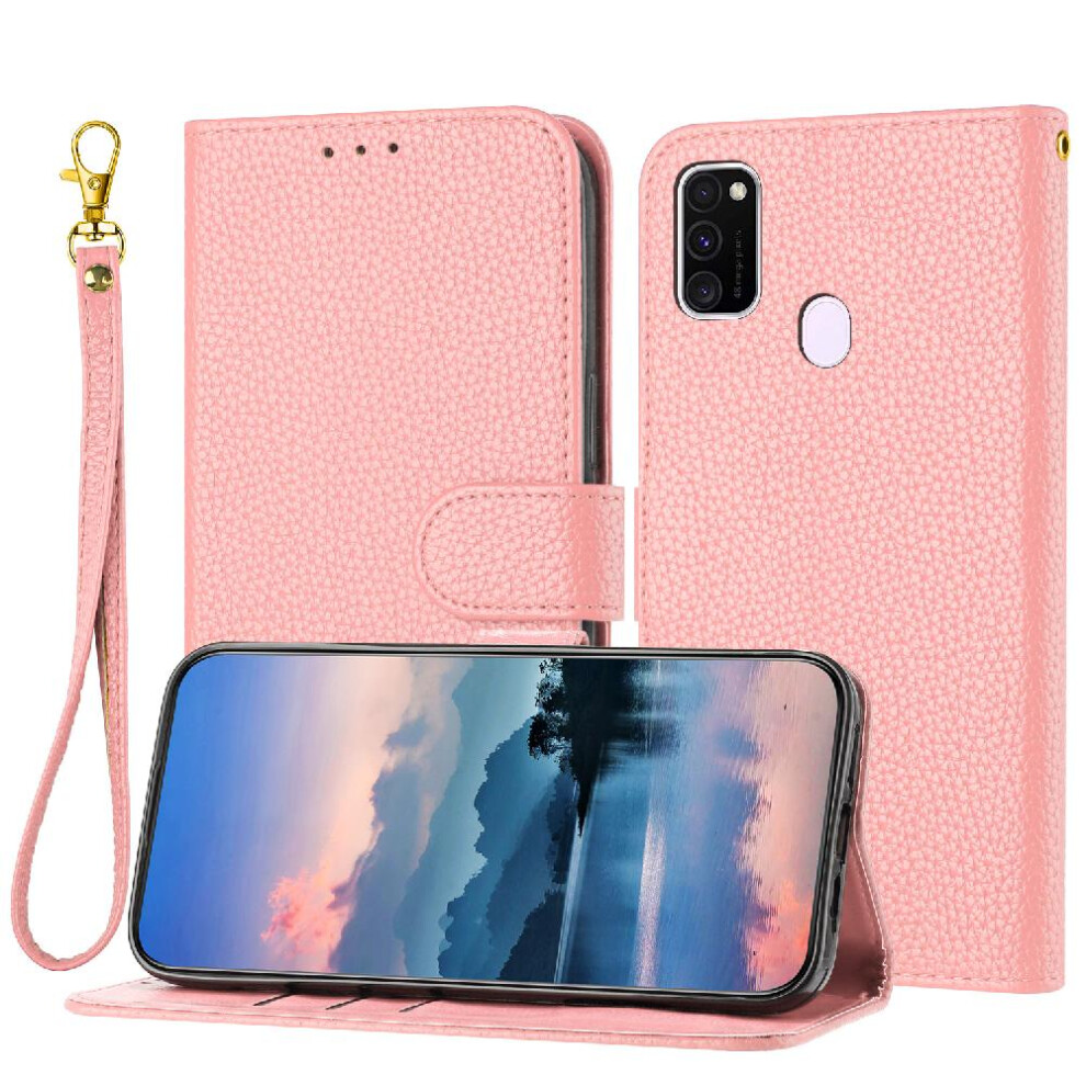 (Pink) Phone Case For Samsung Galaxy M30s/M21 Flip Folio Litchi Pattern Wallet Card Slots Holder Pu Lether Pink 764499976504
