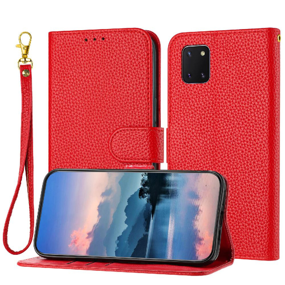 Photos - Case  Phone  For Samsung Galaxy Note 10 Lite PU Lether Flip Folio Wallet Card Slots Holder Litchi Pattern(Red)