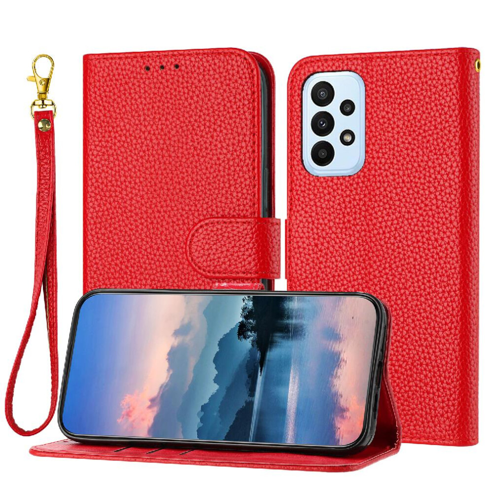 Photos - Case  Phone  For Samsung Galaxy A72 4G/5G PU Lether Litchi Pattern Card Slots Holder Flip Folio Wallet(Red)