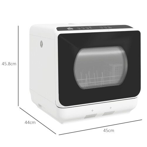 Homcom HOMCOM Worktop Dishwasher w/ 4 Place Settings 6 Programs, Black and White 1
