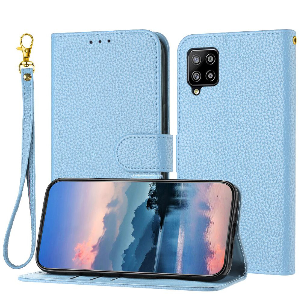 (Light ) Phone Case For Samsung Galaxy A42 5G Wallet Litchi Pattern Pu Lether Flip Folio Card Slots Holder Blue 764499977303