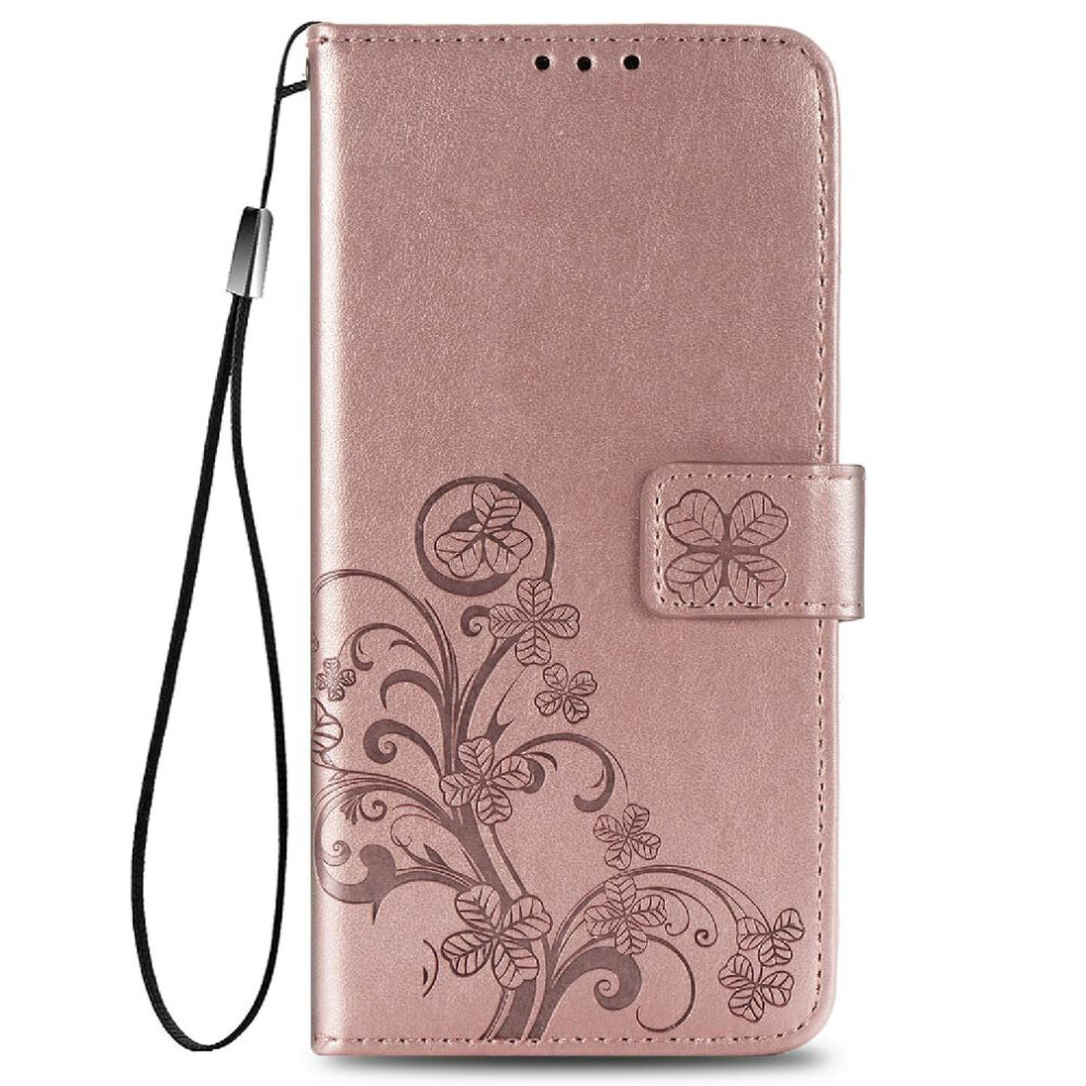 (Gold) Case For Xiaomi Redmi 9A Leather Case Four Leaf Clover Flip Cover Short Strap Exquisite Business Gold 764499977501