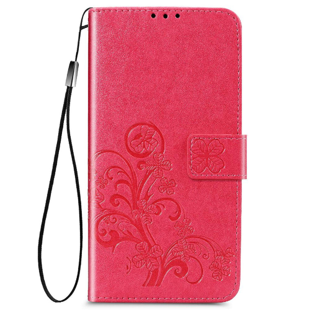 (Pink) Case For Xiaomi Redmi 9A Leather Case Four Leaf Clover Flip Cover Short Strap Exquisite Business Pink 764499977495