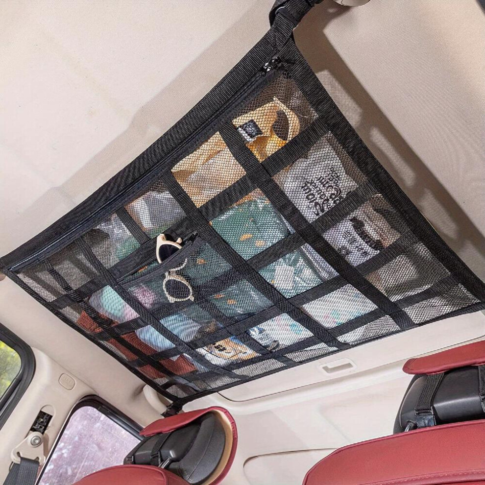 Car Ceiling Cargo Net Pocket 80 01Cm 54 86Cmload Bearing And Droop Less Double Layer Mesh Car Roof Storage Organizer Truck Suv Long Road Trip Campin 885682445789