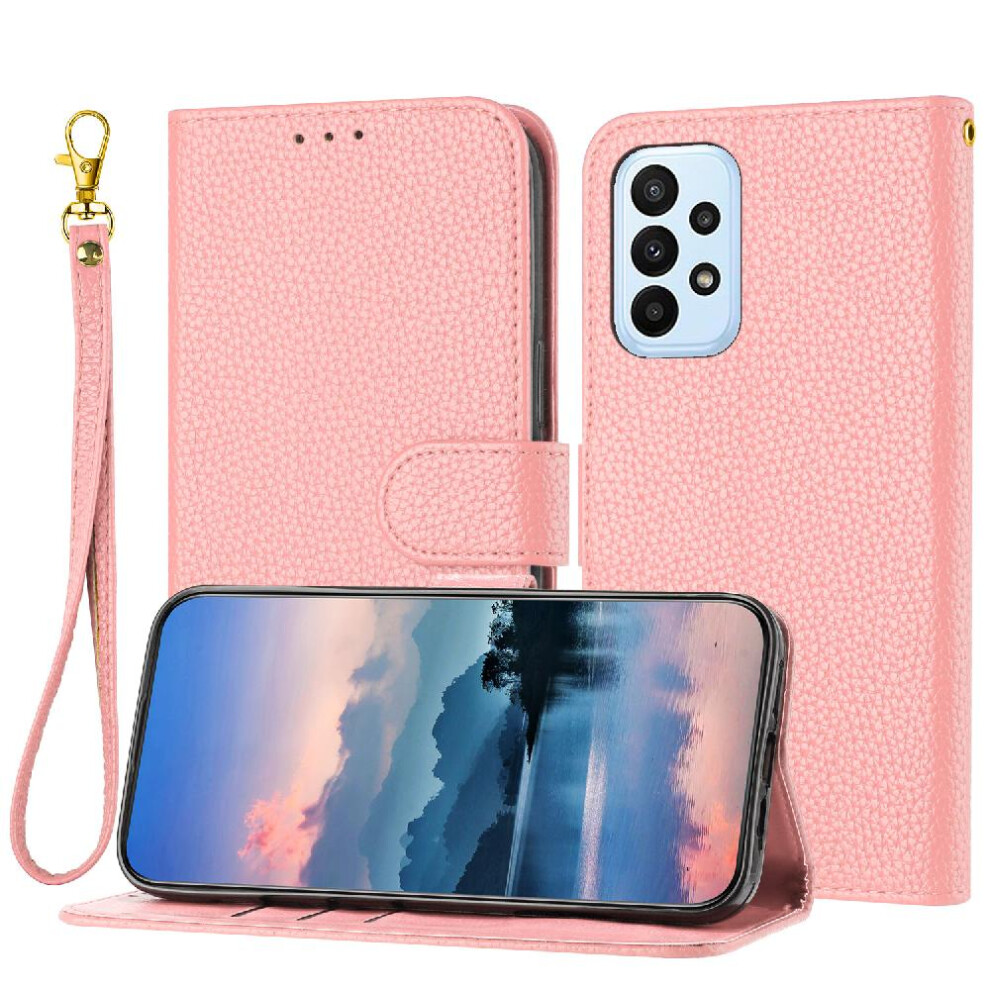 (Pink) Phone Case For Samsung Galaxy A32 4G Flip Folio Wallet Card Slots Holder Litchi Pattern Pu Lether Pink 764499977563