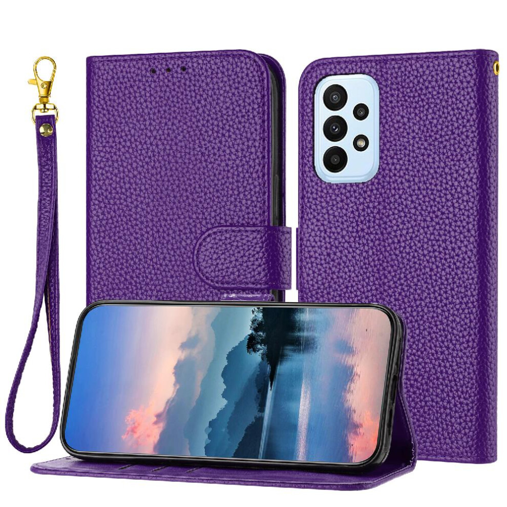 (Purple) Phone Case For Samsung Galaxy A23 4G/5G Pu Lether Litchi Pattern Flip Folio Card Slots Holder Wallet Purple 764499978010