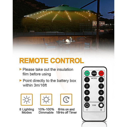 Battery Parasol Lights 8 Modes With 104 Leds Timer Remote 2
