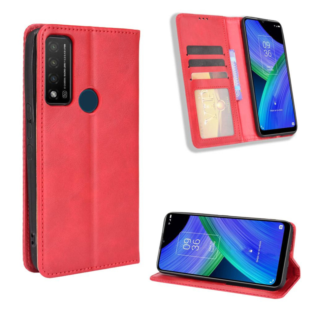 (Red) Case For Tcl 20Ax 5G Magnetic Closure Wallet Pu Leather Red 764499983274