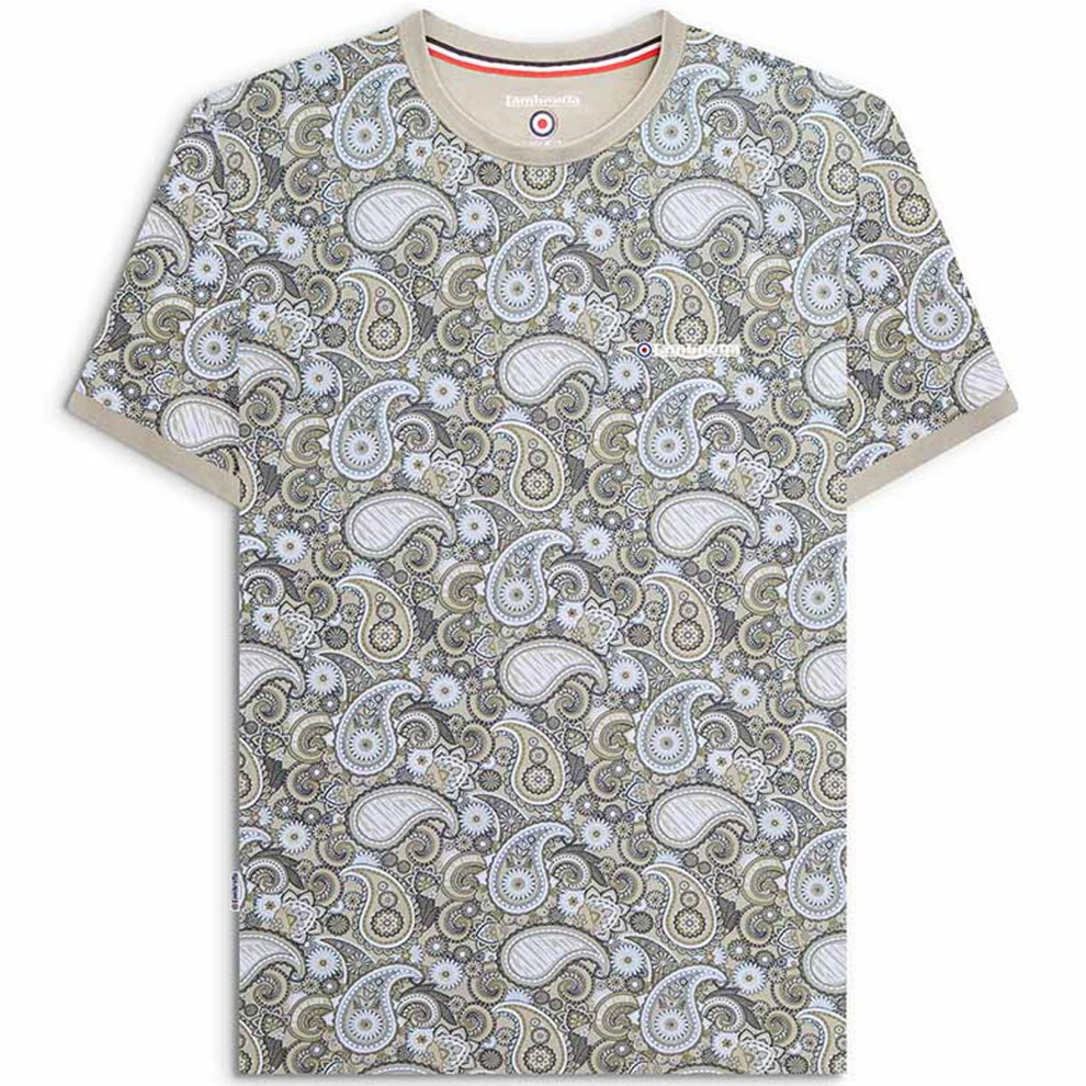 (4XL, Desert Sage) Lambretta Mens Paisley Brand Short Sleeve Crew Neck Cotton T-Shirt Top Tee