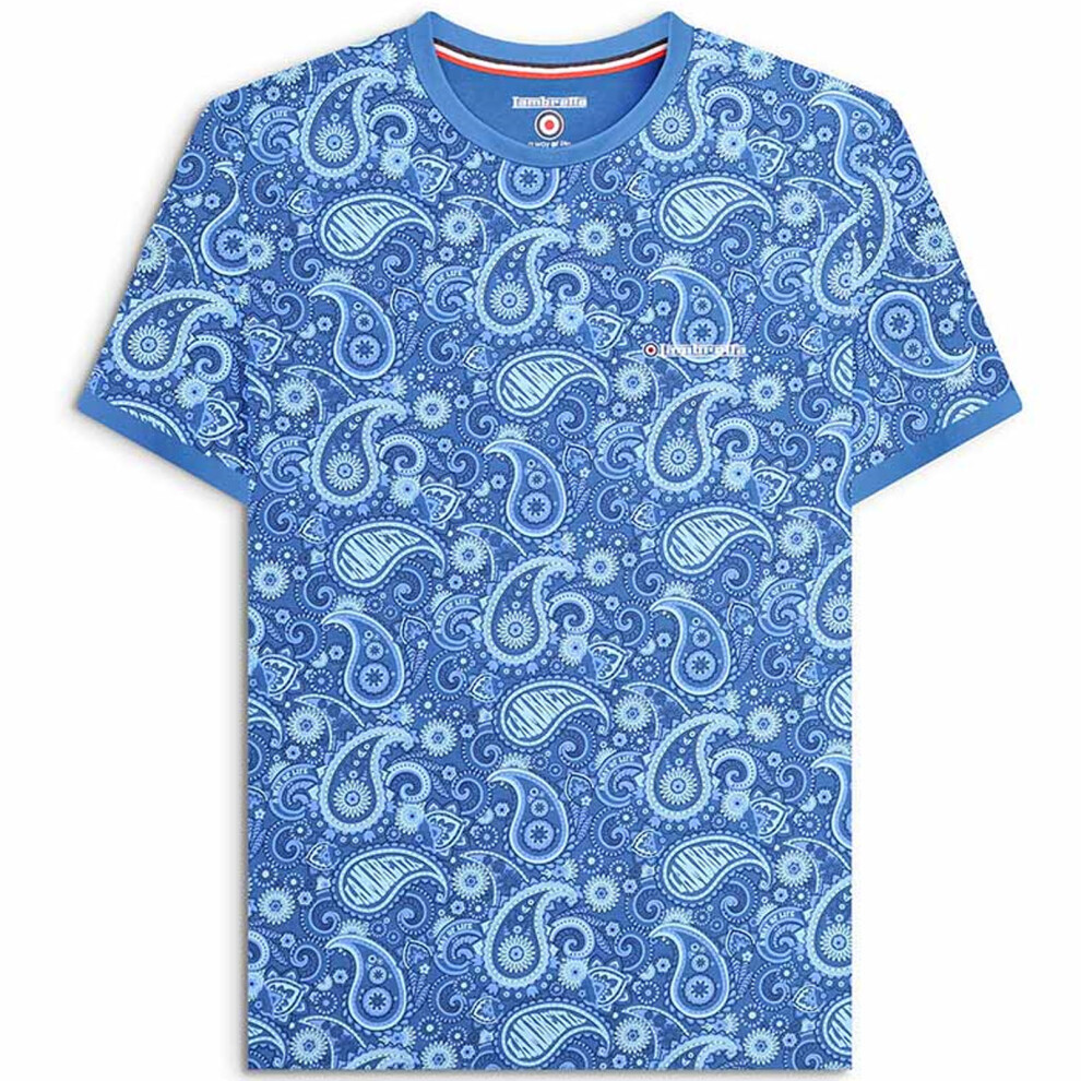 (3XL, Dark Blue) Lambretta Mens Paisley Brand Short Sleeve Crew Neck Cotton T-Shirt Top Tee