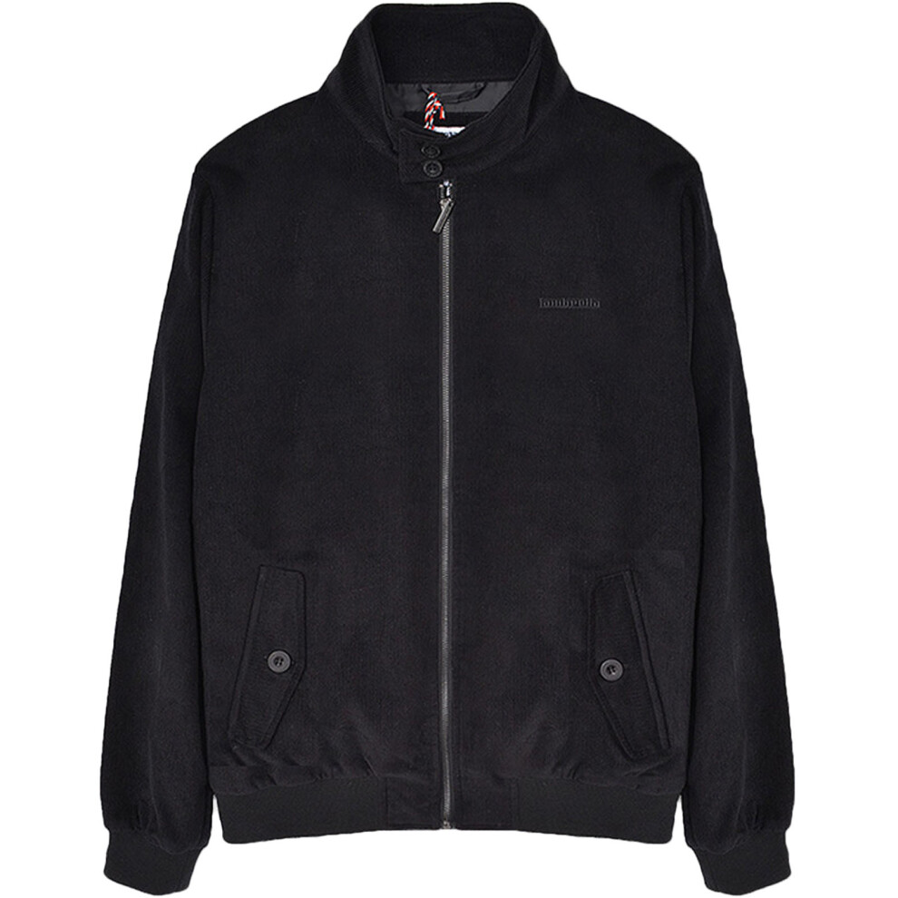 (S, Black) Lambretta Mens Corduroy Full Zip Harrington Bomber Jacket Coat - Black