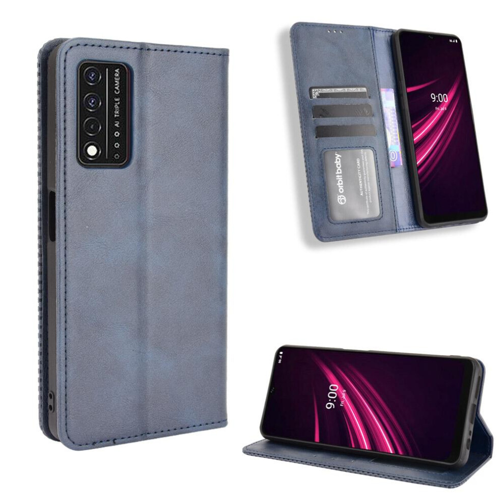 (Blue) Case For T-Mobile Revvl V Plus 5G Magnetic Closure Wallet Pu Leather Blue 764499984035