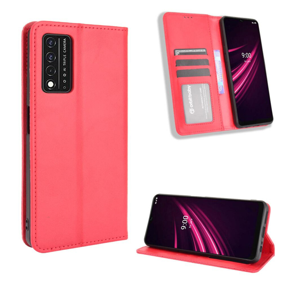 (Red) Case For T-Mobile Revvl V Plus 5G Magnetic Closure Wallet Pu Leather Red 764499984028