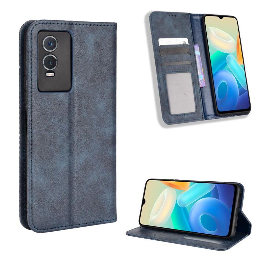 (Blue) Case For Vivo Y76s Wallet Magnetic Closure Pu Leather Blue 764499984271
