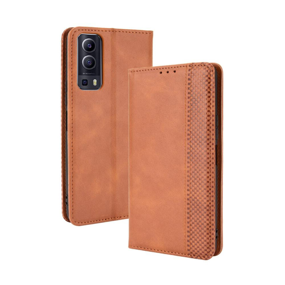 (Brown) Case For Vivo Y72 5G Wallet Magnetic Closure Pu Leather Brown 764499984363