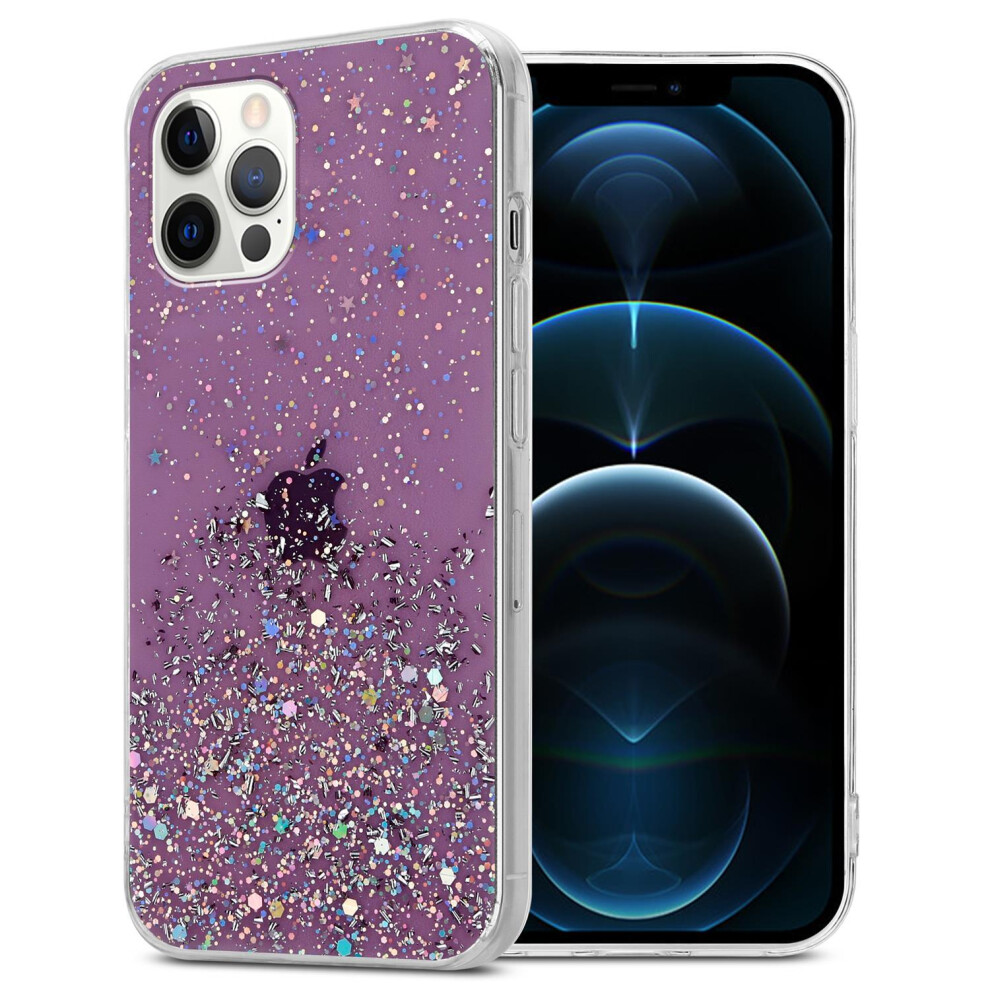 (Purple with Glitter) Cadorabo Case for Apple iPhone 12 PRO MAX Cover Protection TPU Silicone Gel Back case with sparkling glitter-image-OPC-P9NHHR5-NEW