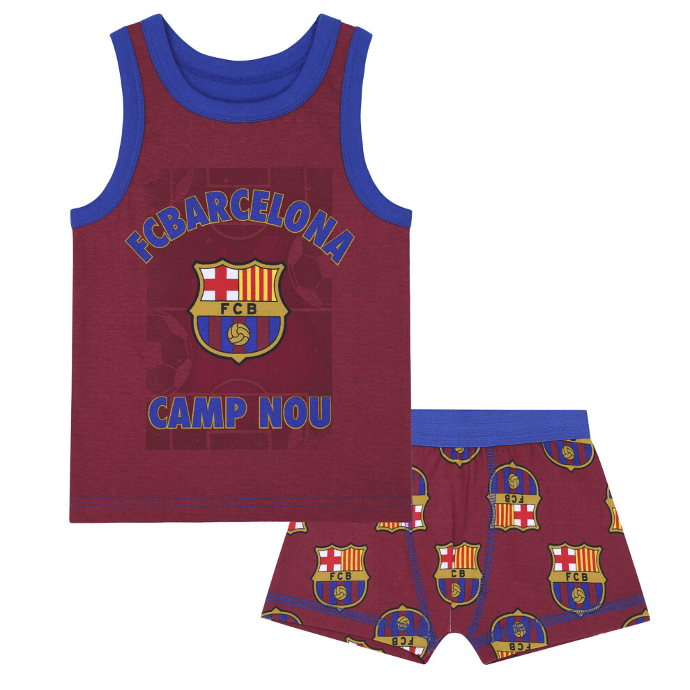 (10-11 Years) FC Barcelona Official Football Gift Boys Boxer Shorts & Vest Set