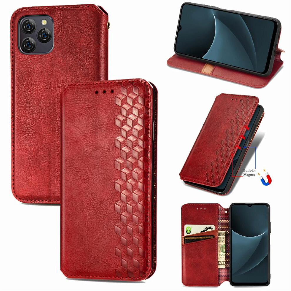 (Red) Case For Blackview A95 Exquisite Business Wallet Function Flip Cover Leather Case Fashion Design Red 764499984684