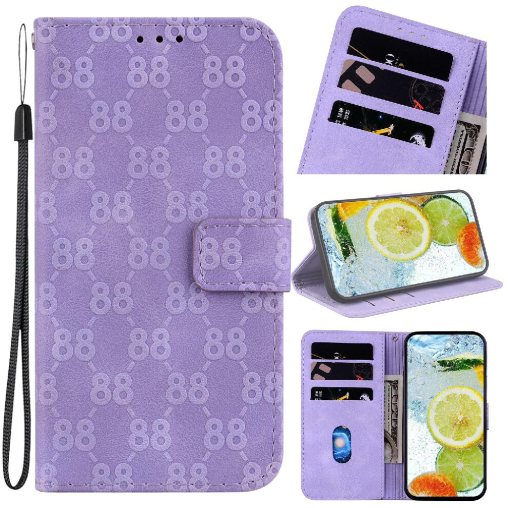 (Purple) Phone Case For Realme C21y/C25y Card Holder Double 8 Embossed Pu Leather Kickstand Wallet Cover Purple 764499984943