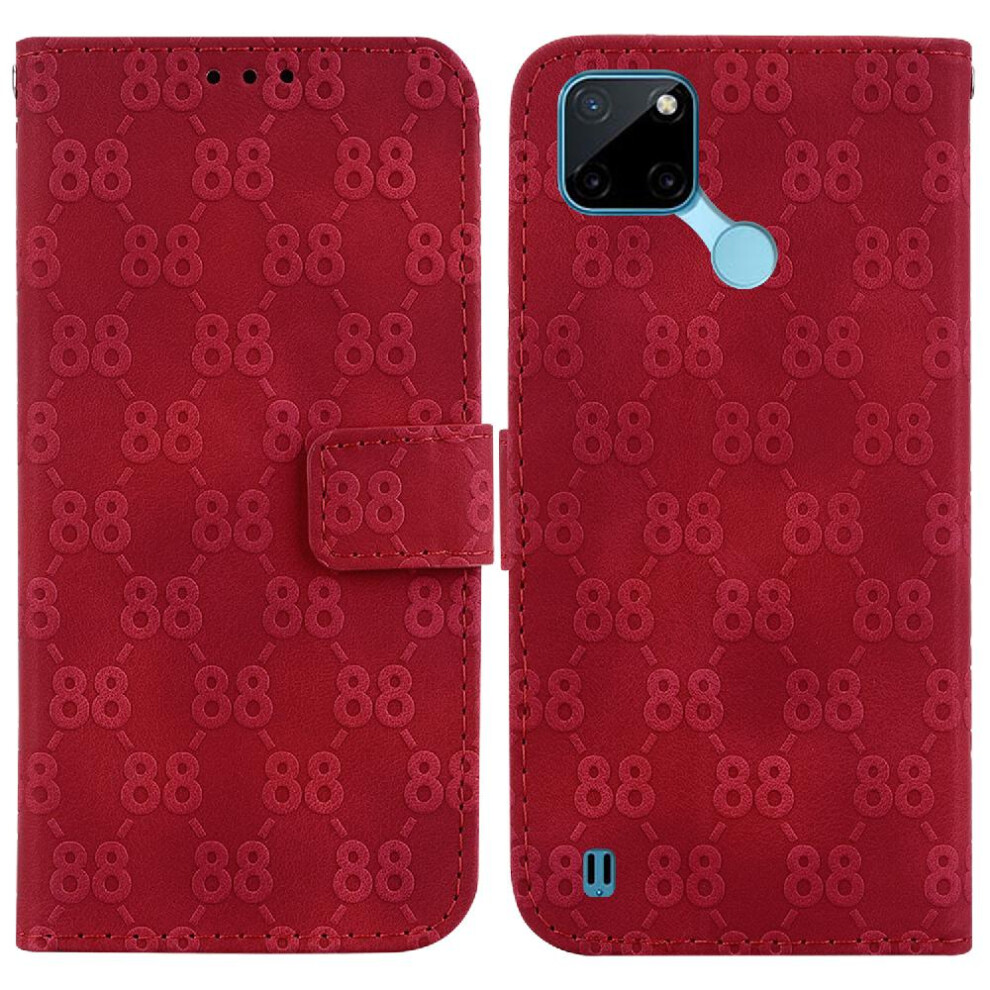 (Red) Phone Case For Realme C21y/C25y Card Holder Double 8 Embossed Pu Leather Kickstand Wallet Cover Red 764499984974