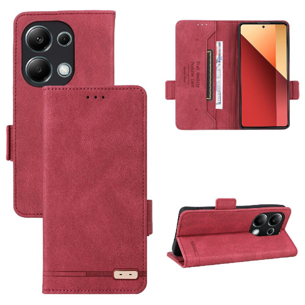 (Red) Case For Xiaomi Mi Note 13R Pro 4G Full Protection Card Insertion With Card Holder Kickstand Leather Folio Flip Case Magnetic Carbon Fiber Red 764499986404
