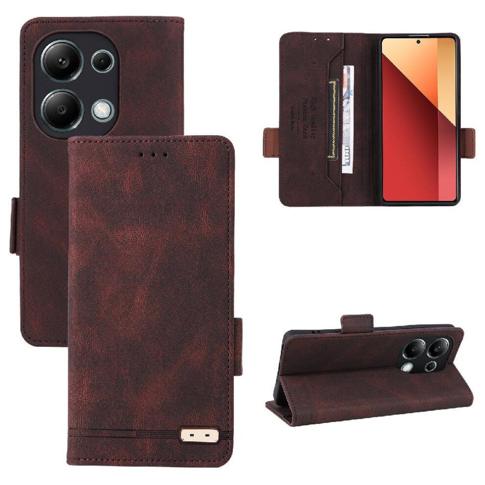 (Brown) Case For Xiaomi Redmi Note 13R Pro 4G Full Protection Card Insertion With Card Holder Kickstand Leather Folio Flip Case Magnetic Carbon Fiber Brown 764499986374