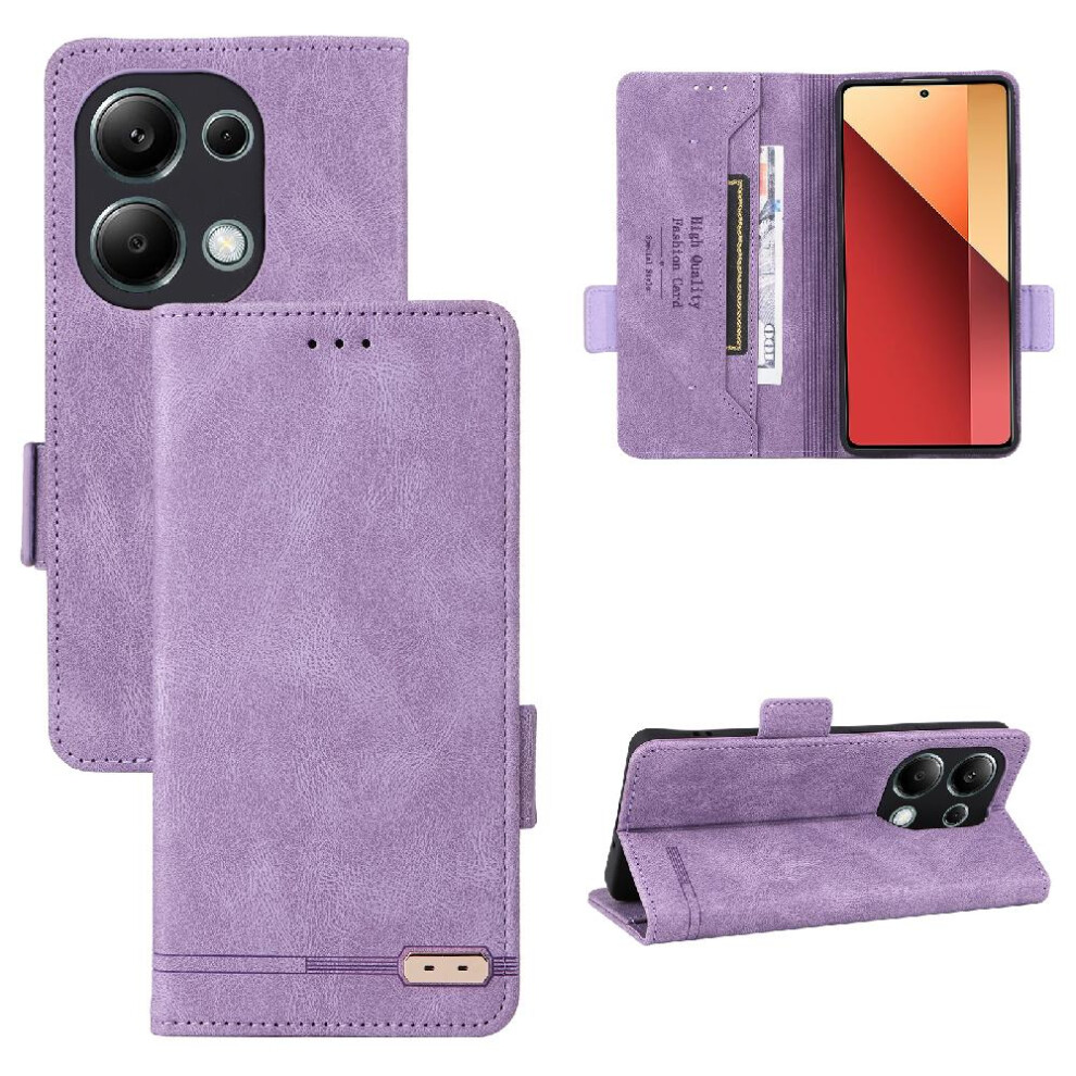(Purple) Case For Xiaomi Redmi Note 13R Pro 4G Full Protection Card Insertion With Card Holder Kickstand Leather Folio Flip Case Magnetic Carbon Fiber Purple 764499986398