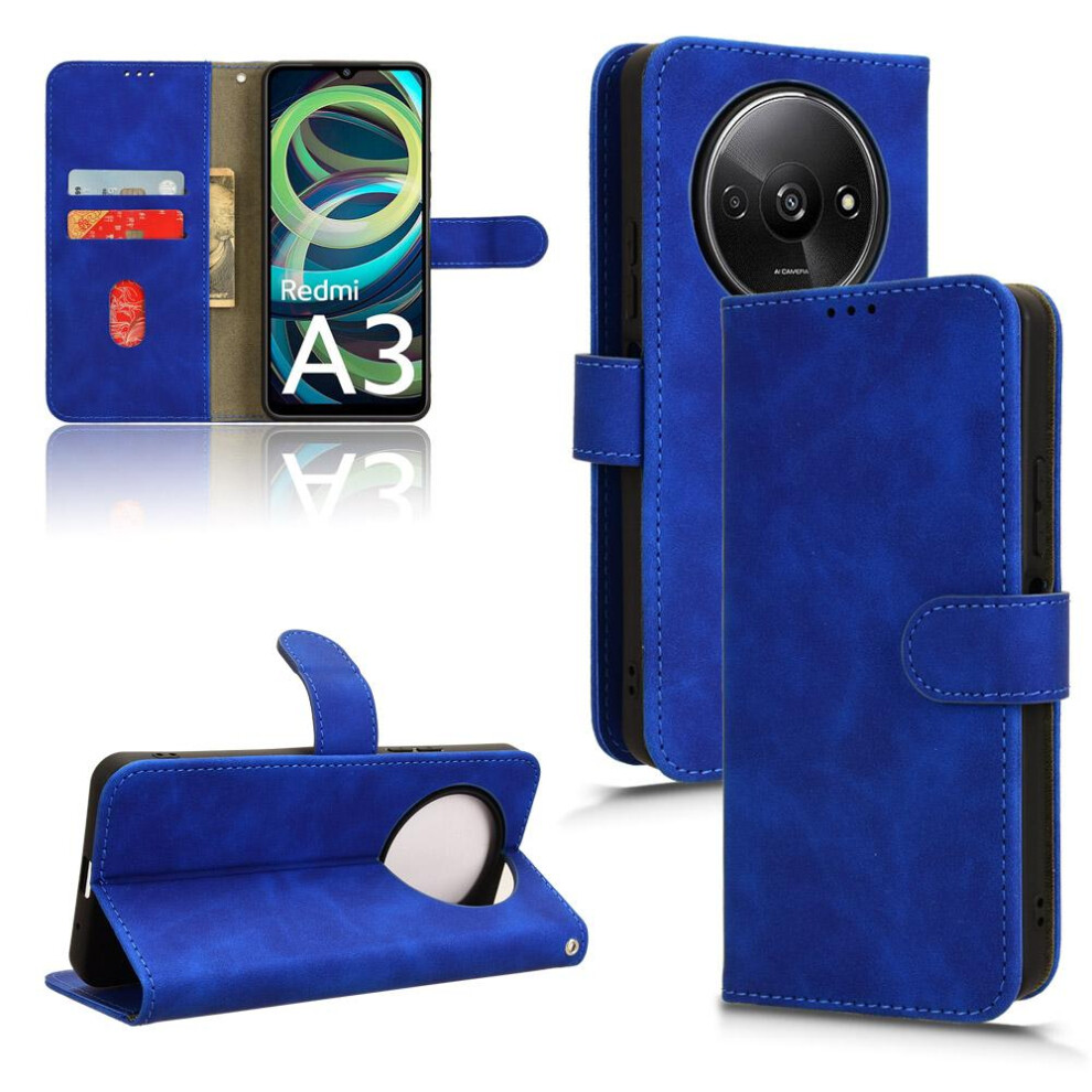 (Blue) Case For Xiaomi Redmi A3 Full Protection Protective Cover Leather Folio Flip Case With Card Holder Kickstand Card Insertion Blue 764499987388