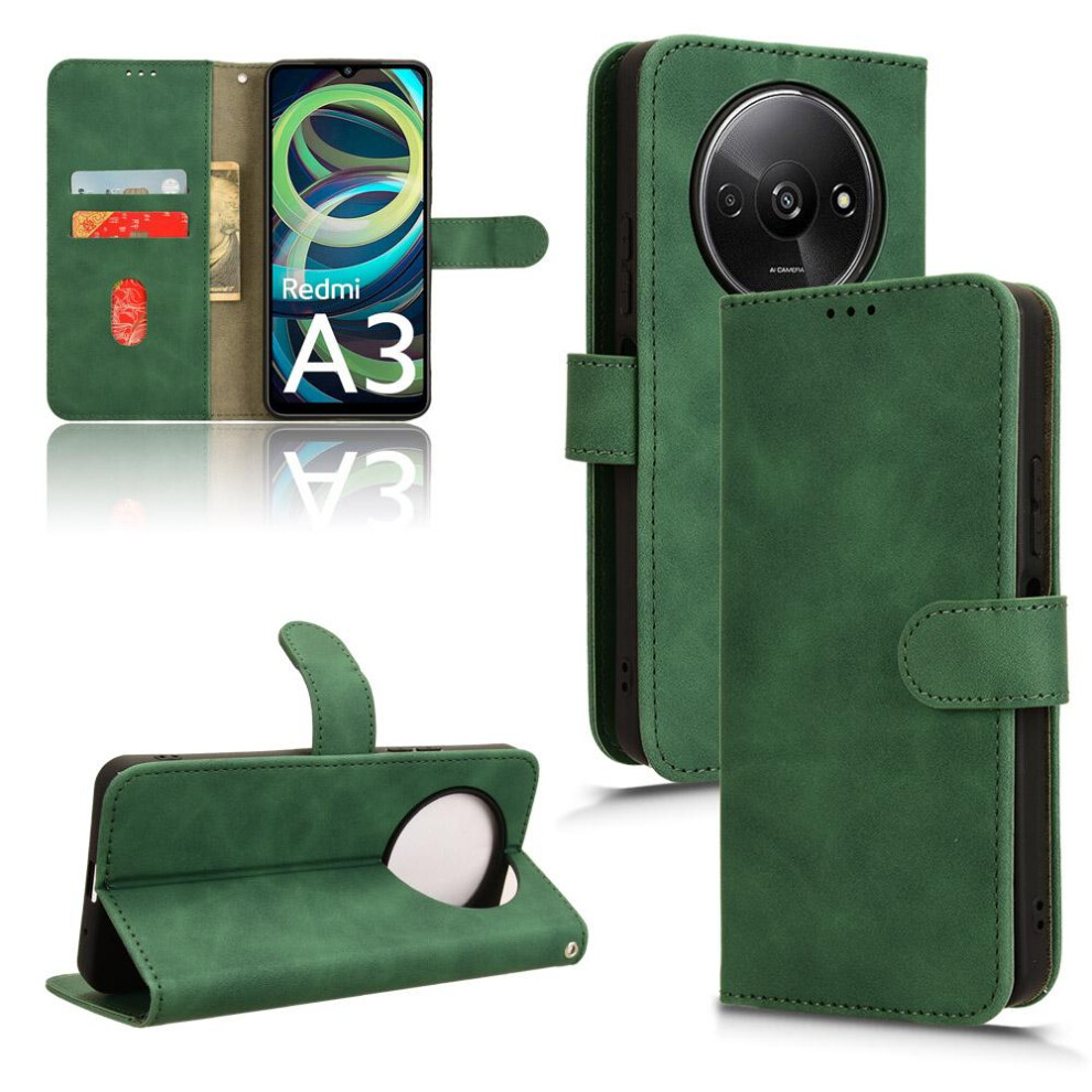 (Green) Case For Xiaomi Redmi A3 Full Protection Protective Cover Leather Folio Flip Case With Card Holder Kickstand Card Insertion Green 764499987364