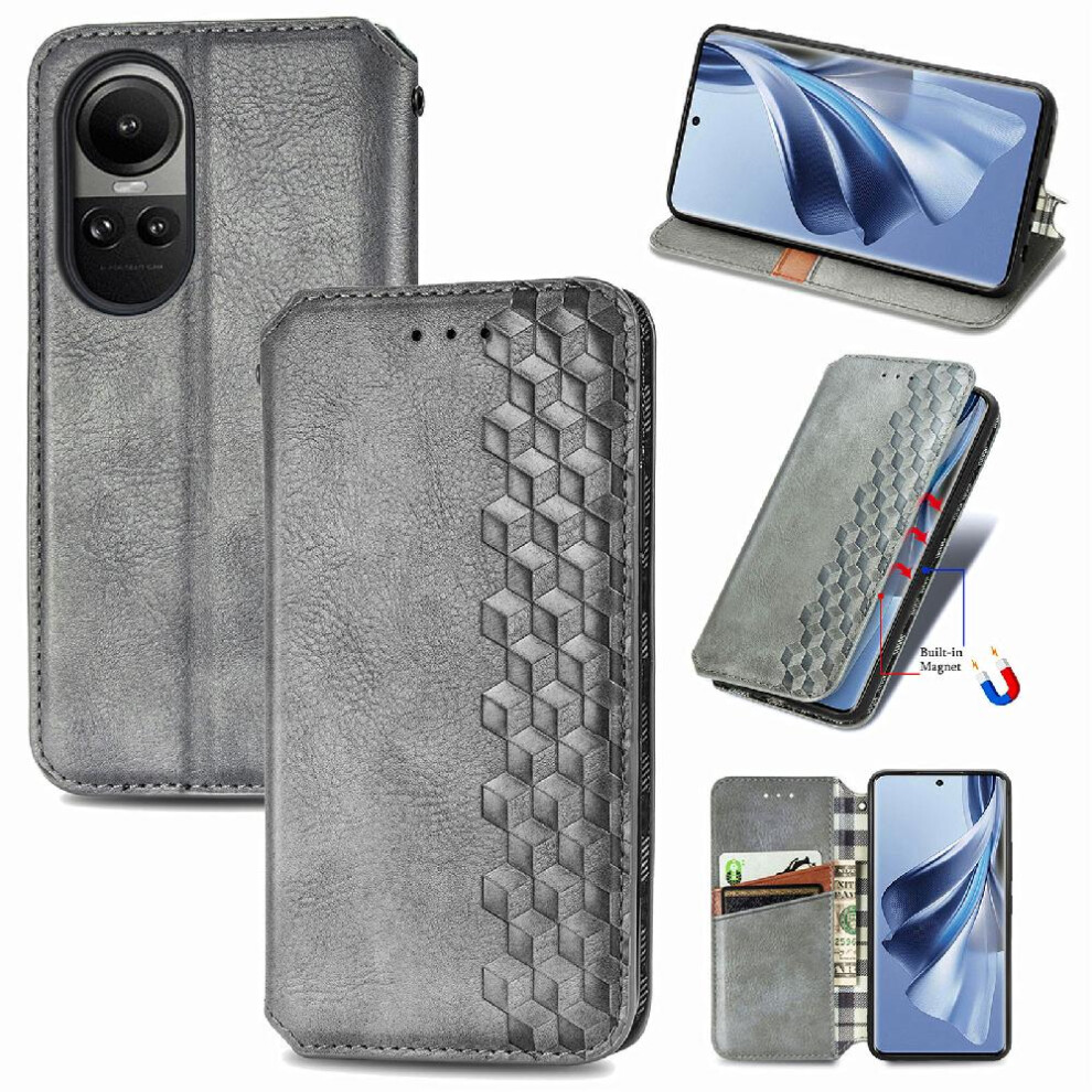 ( ) Case For Oppo Reno 10 Leather Case Wallet Function Flip Cover Fashion Design Exquisite Business Gray 764762550332