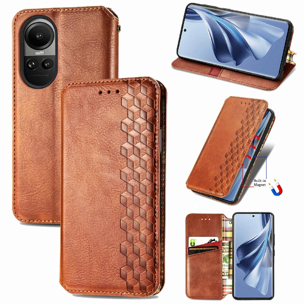 (Brown) Case For Oppo Reno 10 Leather Case Wallet Function Flip Cover Fashion Design Exquisite Business Brown 764762550325