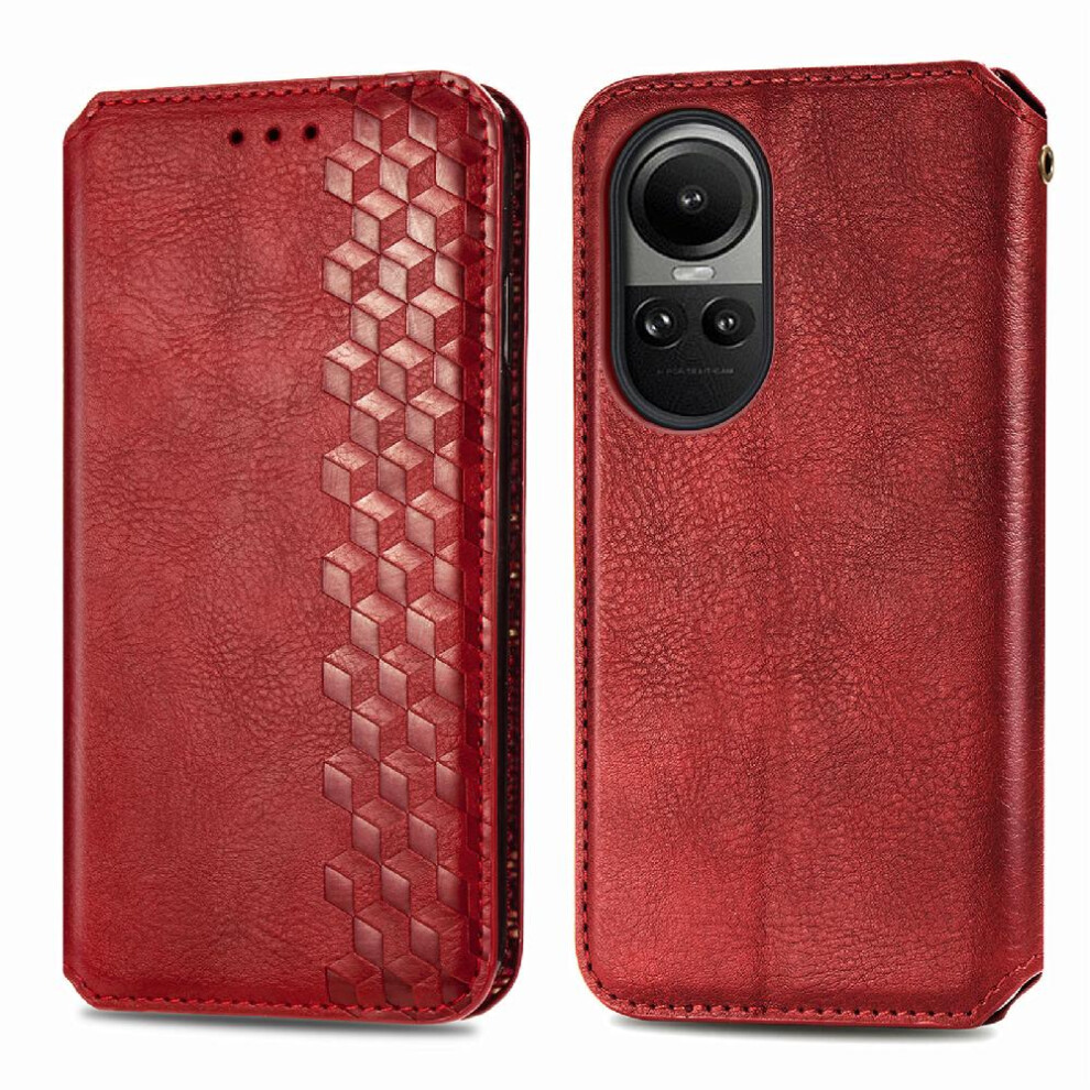 (Red) Case For Oppo Reno 10 Leather Case Wallet Function Flip Cover Fashion Design Exquisite Business Red 764762550349