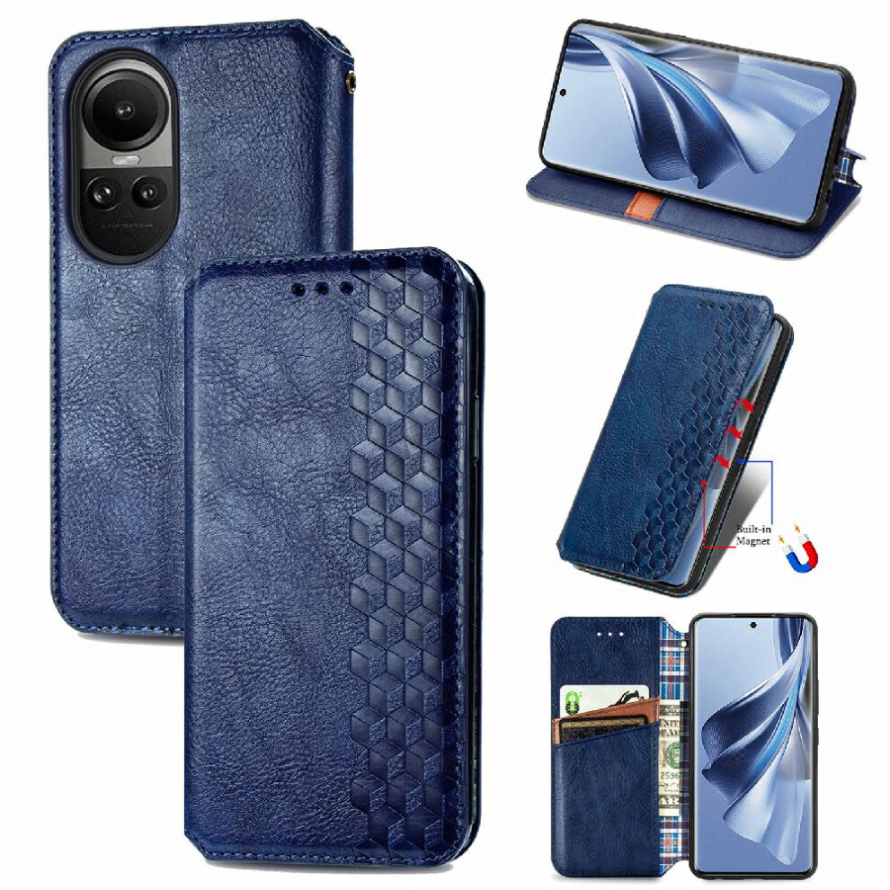 (Blue) Case For Oppo Reno 10 Leather Case Wallet Function Flip Cover Fashion Design Exquisite Business Blue 764762550301