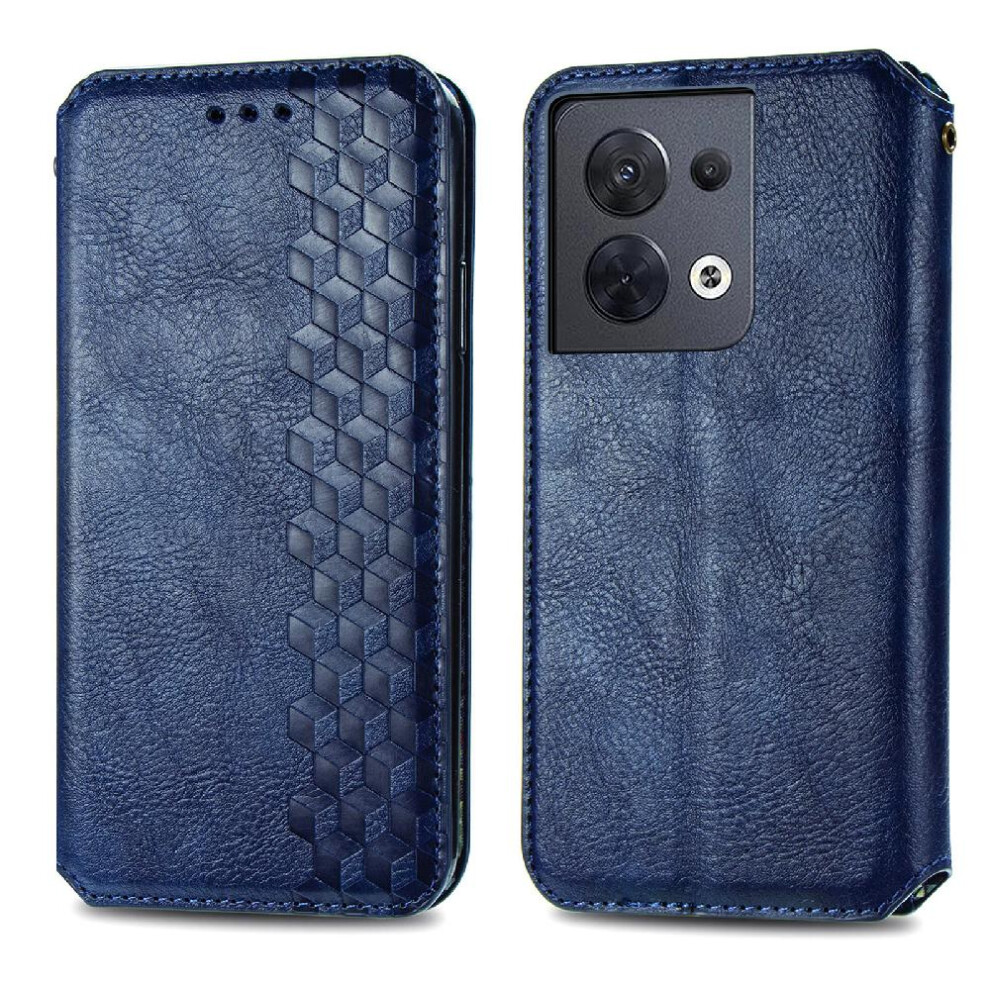(Blue) Case For Oppo Reno 8 Fashion Design Wallet Function Flip Cover Leather Case Exquisite Business Blue 764762550363