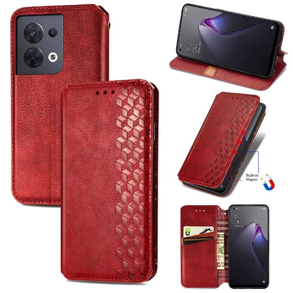 (Red) Case For Oppo Reno 8 Fashion Design Wallet Function Flip Cover Leather Case Exquisite Business Red 764762550400