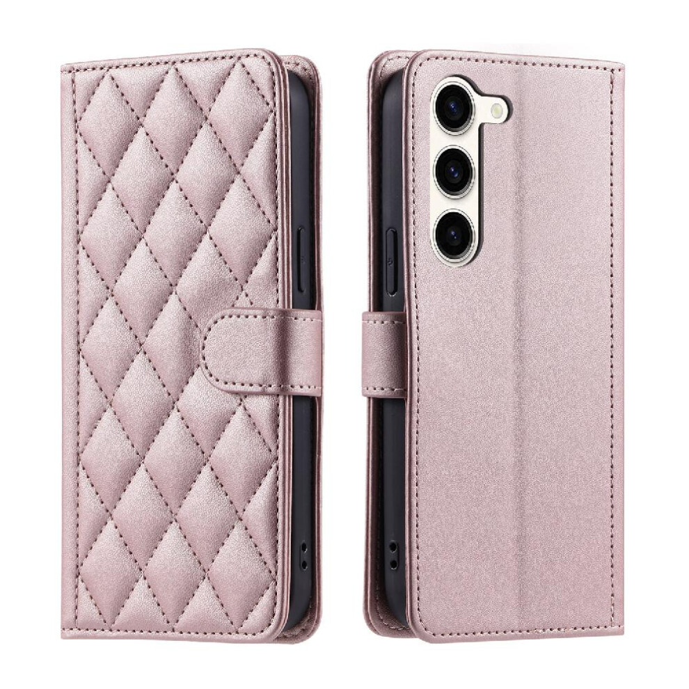 Photos - Case  Phone  For Samsung Galaxy S23 Lattice Magnetic Hand Strap Flip Folio Wallet Card Slots Holder(Pink)