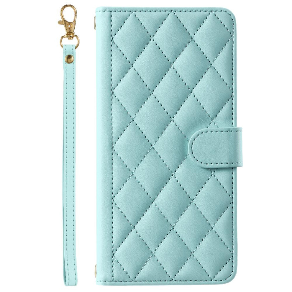 (Green) Phone Case For Samsung Galaxy S21 Card Slots Holder Flip Folio Wallet Hand Strap Lattice Magnetic Green 764762551193