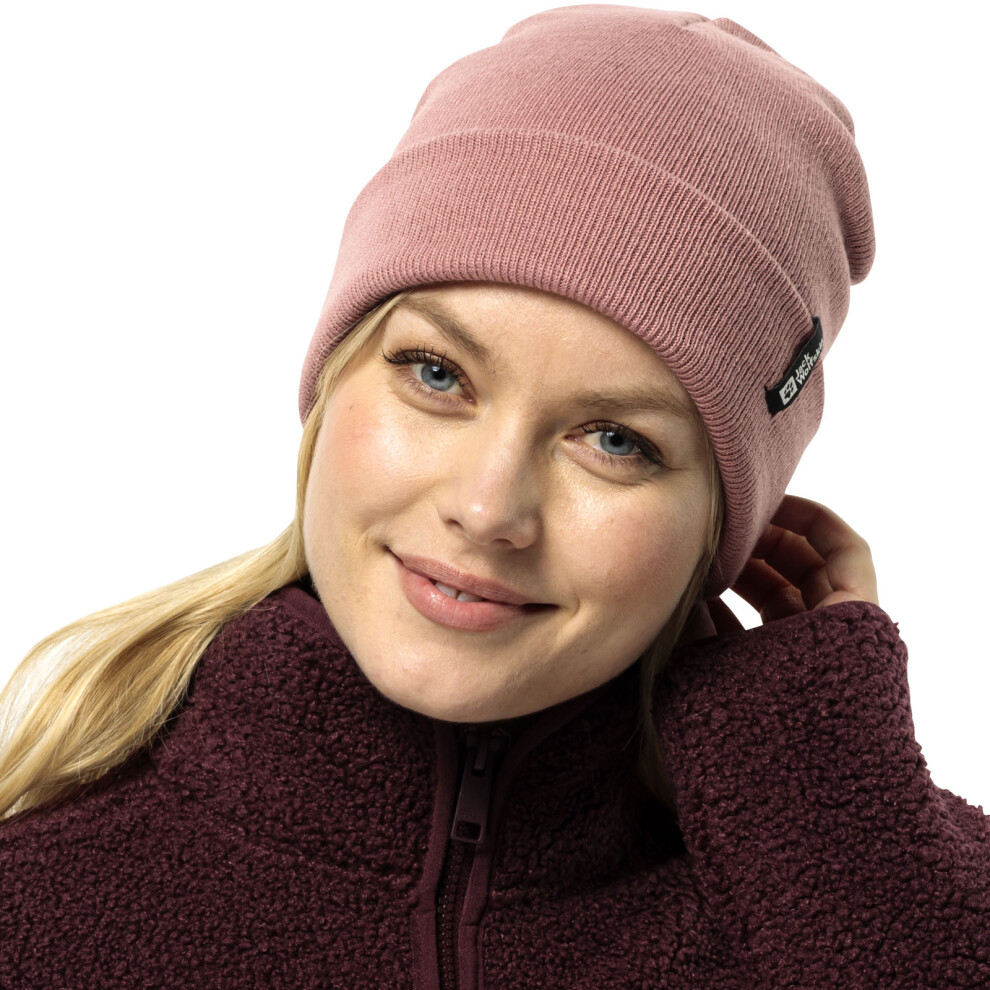 Jack Wolfskin (One Size, Blush Powder) Womens Rib Cuffed Winter Warm Fine Knit Beanie Hat Pink