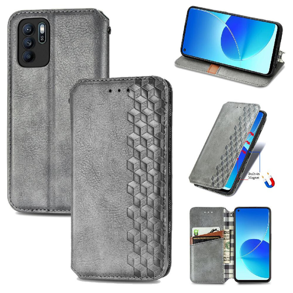 ( ) Case For Oppo Reno 6Z Flip Cover Wallet Function Fashion Design Leather Case Exquisite Business Gray 764762551407