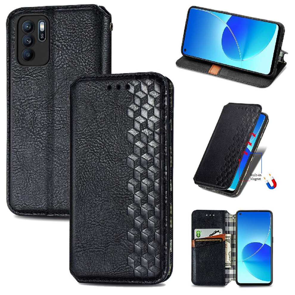 (Black) Case For Oppo Reno 6Z Flip Cover Wallet Function Fashion Design Leather Case Exquisite Business Black 764762551360