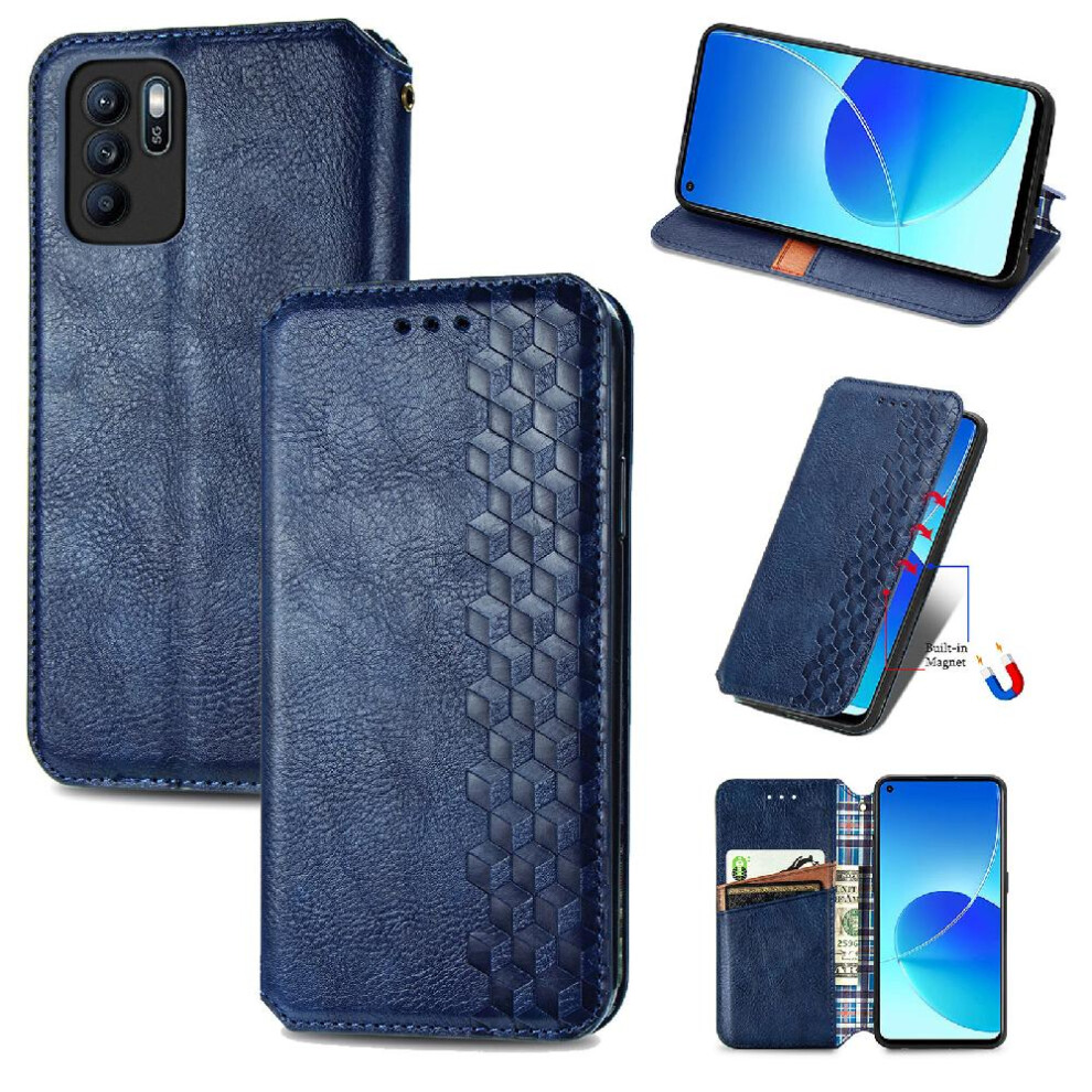 (Blue) Case For Oppo Reno 6Z Flip Cover Wallet Function Fashion Design Leather Case Exquisite Business Blue 764762551377