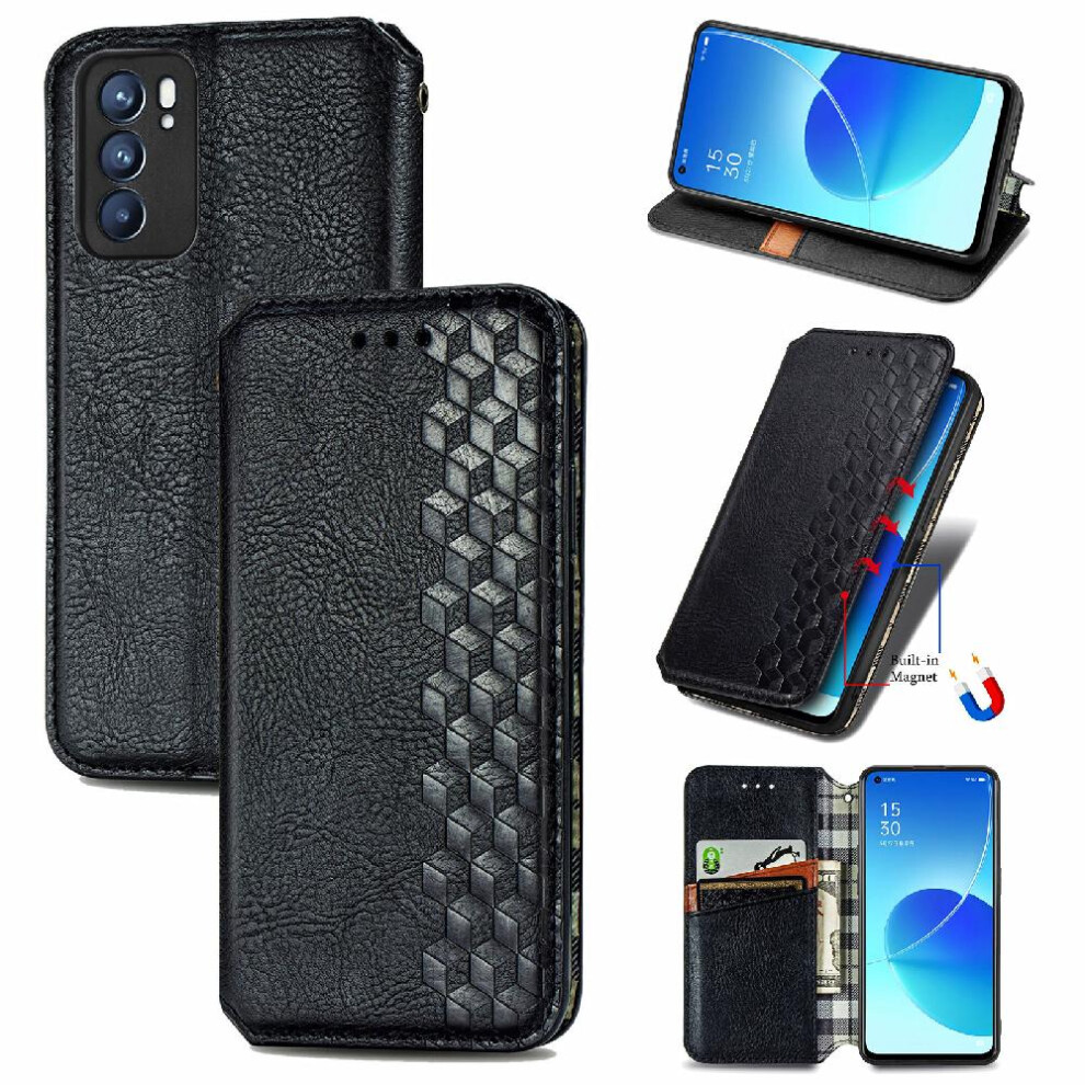 (Black) Case For Oppo Reno 6 5G Leather Case Exquisite Business Wallet Function Flip Cover Fashion Design Black 764762551483